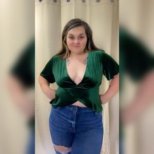 Forever21 DEEP V Green Velvet Top